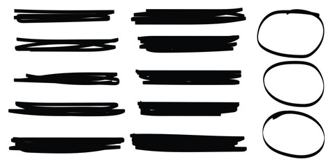 Hand drawn circle highlighter line sketch set. Vector marker circular lines, doodle line and round circles for message note mark design element. Pencil or pen bubble, line sketch. line pen strokes. 