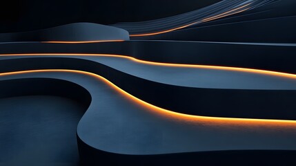 Abstract design with layered forms and glowing lines.