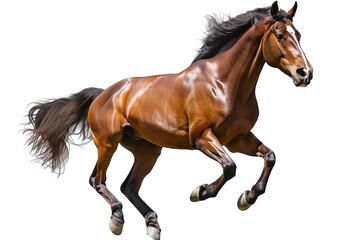 Obraz premium Majestic horse galloping, isolated on pure white background, motion freeze.