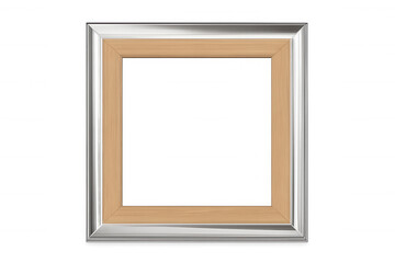Fototapeta premium Silver and wooden empty frame on a transparent background, ideal for showcasing artwork or photographs