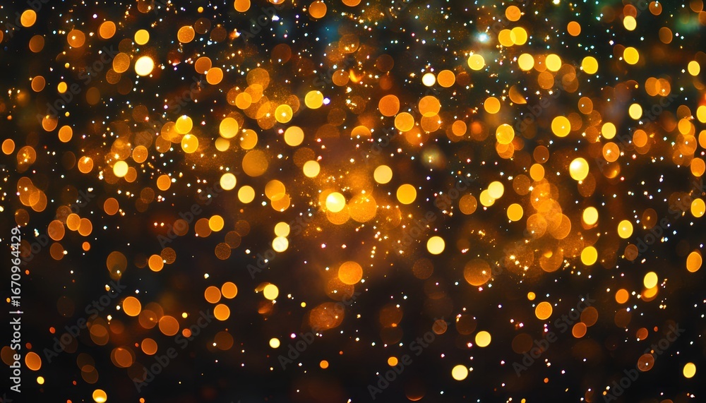 Poster the image shows an abstract pattern of out-of-focus golden circles and small, scattered sparkles on 