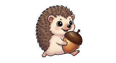 Cute hedgehog with acorn cartoon illustration vector graphics adorable animal woodland creature art design 100 on transparent background