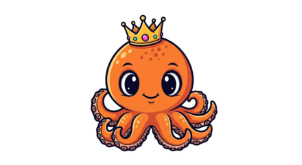 Cute cartoon octopus wearing crown vector illustration sea animal character design for kids and print 100 on transparent background