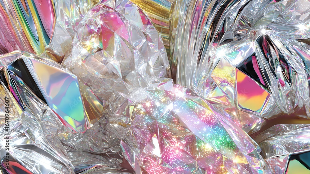 Aufkleber an abstract composition of iridescent, fractured forms evokes a sense of dynamic energy and ethereal