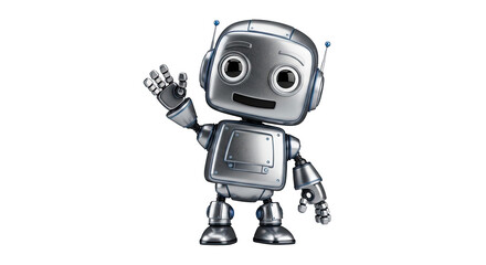 Cute silver robot waving hand isolated on black background ai technology and automation concept design on transparent background