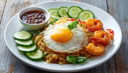 Aromatic rice dish with shrimp and egg