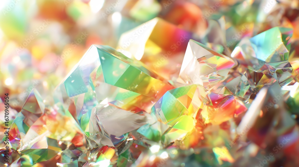 Aufkleber an abstract composition of crystalline structures refracts light into a vibrant spectrum, creating a
