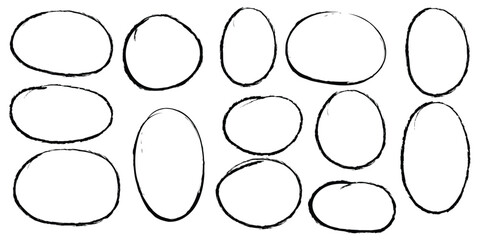 Hand drawn doodle grunge circle highlights. Charcoal pen round ovals. Marker scratch scribble in circle Round scrawl frames. Hand-Drawn Circle round Highlights Red Crayon, Marker,Pencil & Doodle Style