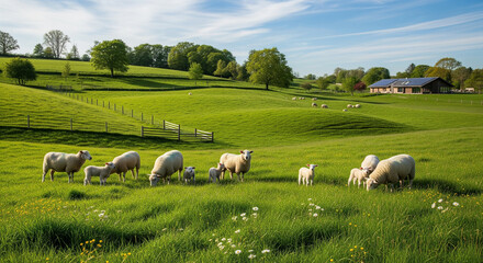 Sheep Farming in Green Pasture with Sustainable Livestock Practices