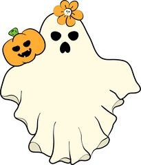 Clipart hand drawn for Halloween decoration, ghost. cute hand drawn design for print, wallpaper, fabric design and deco celebration. Vector file.
