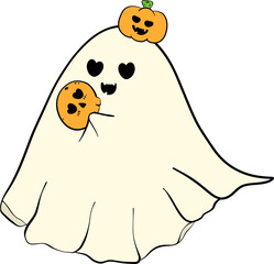 Clipart hand drawn for Halloween decoration, ghost. cute hand drawn design for print, wallpaper, fabric design and deco celebration. Vector file.
