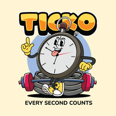 Cute stopwatch character walking with a happy face illustration