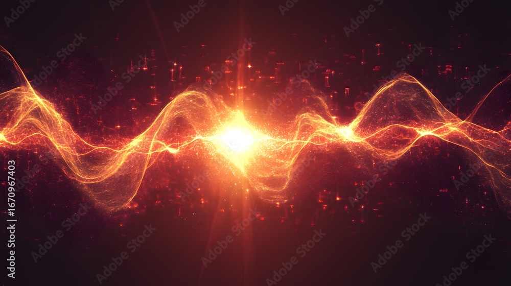 Wall mural abstract design with dynamic orange waves.