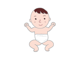 Illustration of a full-body baby in a diaper posing with a smile