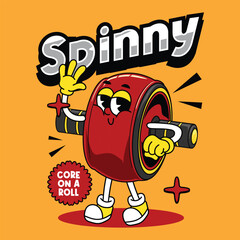 Cute AB Roller wheel character standing pose with calm face illustration