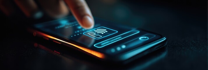 Close-up of a hand interacting with a smartphone displaying a digital authentication interface