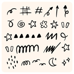 Hand-Drawn Black and White Abstract Shapes and Arrows