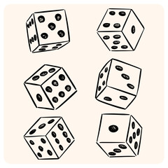 Hand-Drawn Black and White Dice Doodles Collection