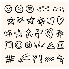 Hand-Drawn Black and White Doodle Symbols Collection