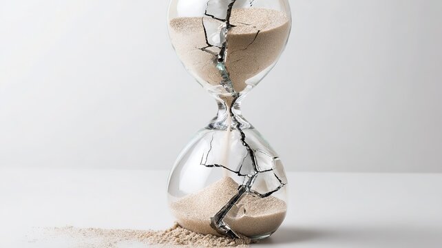 Broken Hourglass with Leaking Sand Representing Memory Loss and Cognitive Decline as Abstract Symbolic Concept of Time Passing for Medical and Psychological Research Themes