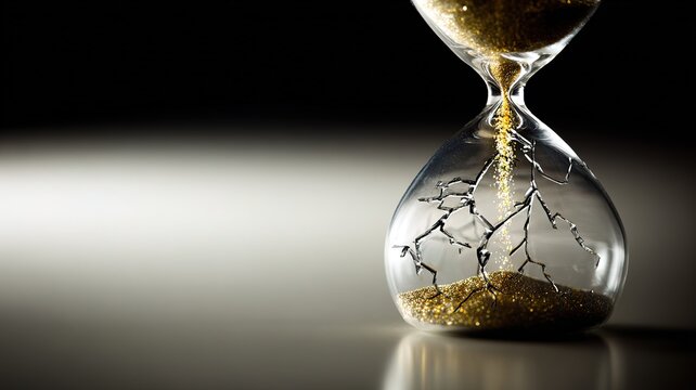 Cracked Hourglass with Falling Sand Representing Early Cognitive Function Decline and Time Passing in Abstract Metaphor Concept for Medical Research and Mental Health Design