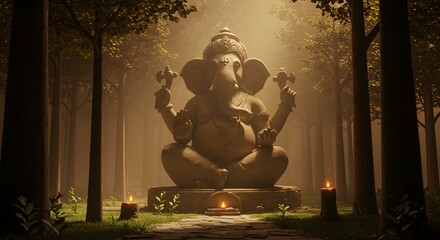 lord ganesha in secret temple, made by Ai