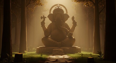lord ganesha in secret temple, made by Ai