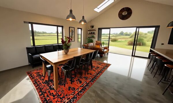 Open-plan modern farmhouse kitchen and dining area