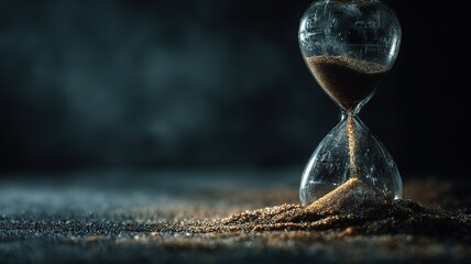 Classic Hourglass with Gentle Falling Sand and Subtle Glass Cracks under Soft Lighting Representing Fragile Life and Time Passing for Conceptual and Commercial Design