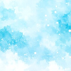 Watercolor Sky with Snowflakes Abstract Blue Winter Background Artistic Texture.