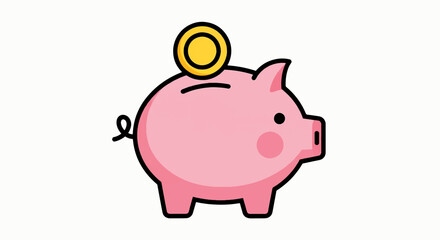Pink piggy bank with coin slot and golden coin, symbolizing savings and financial growth