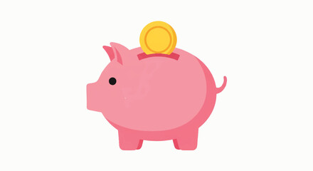 Cute pink piggy bank with a golden coin being deposited, symbolizing saving and financial growth