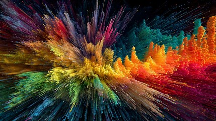 Fototapeta premium A surreal explosion of vibrant colors representing sound frequencies, abstract visualization of music notes transforming into dynamic light waves, psychedelic and harmonic, synesthesia-inspired, 