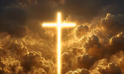 Radiant cross amongst golden clouds - Powered by Adobe