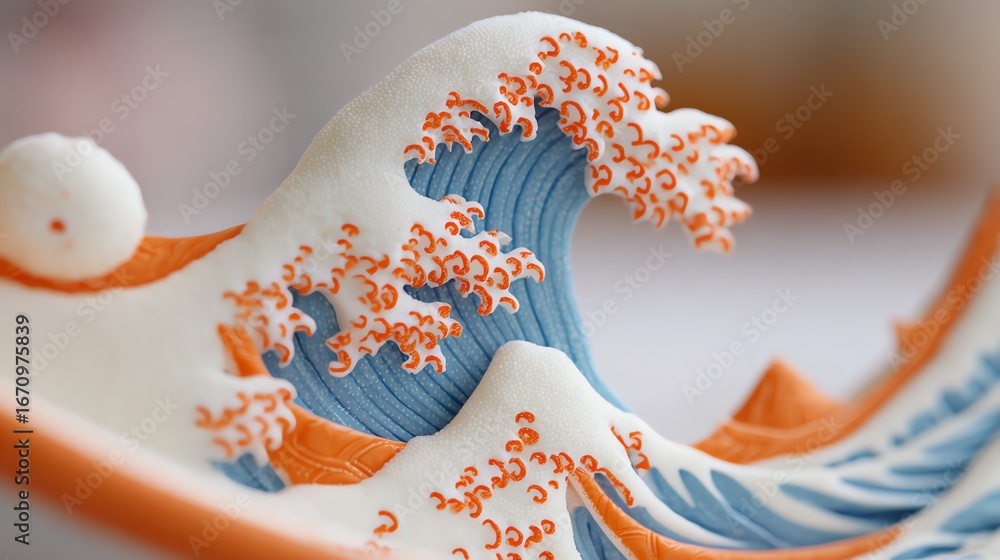 Poster a stylized, close-up depiction of a wave, rendered in a textured, three-dimensional form with contra