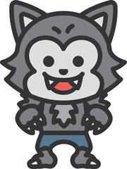 狼男のキャラクターのアイコン（線画カラー）のイラスト