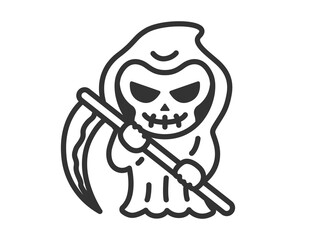 鎌を持った、死神のキャラクターのアイコン（線画）のイラスト