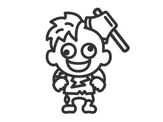 斧が刺さった、ゾンビのキャラクターのアイコン（線画）のイラスト