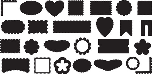 shape, frame, border, ribbon, tag, label, heart, square, rectangle, oval, circle, scalloped edge, decorative, design element, graphic, vector, silhouette, black, isolated, blank, empty, cutout, patter