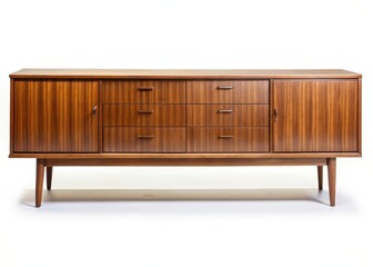 Sleek Low-profile Mid Century Modern Sideboard Isolated on a Clean White Background