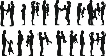 Silhouette family moments, parents holding children, father and mother interaction, child care, family bonding, loving parenthood, happy children, family 
