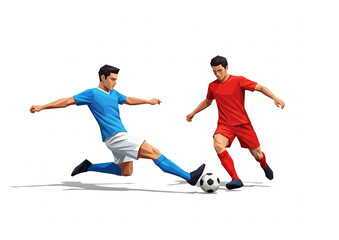 Soccer Striker Dribbling the Ball While Being Tackled by Opponent, Vector Illustration