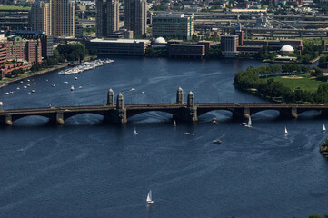 Sailboats Navigating Charles River Under Longfellow Bridge in Boston