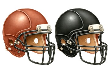 Naklejka premium Illustrated Football Helmets Brown and Black with Isolated, and Sports Equipment.
