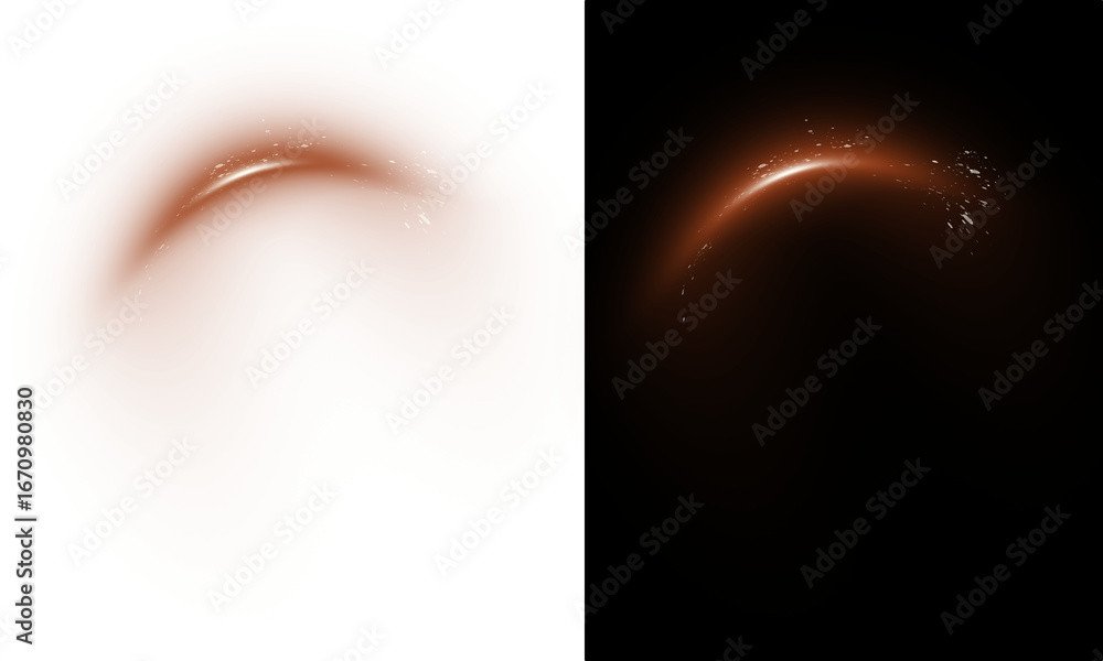 Poster magic orange light trail with sparkling particles - abstract cosmic swirl effect, isolated design el