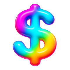 Obraz premium A Vibrant Multicolored Dollar Sign Rendered In A Glossy Inflated 3D Style Against A Transparent Background