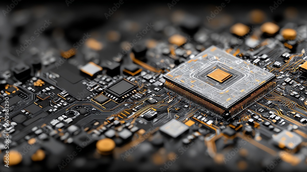 Fototapete an intricate, abstract composition showcases the complex architecture of a circuit board, emphasizin