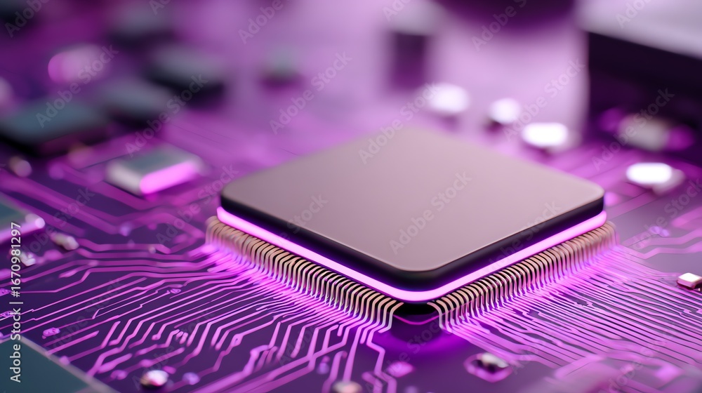 Aufkleber a close-up, digitally rendered image showcases a central processing unit on a complex circuit board,