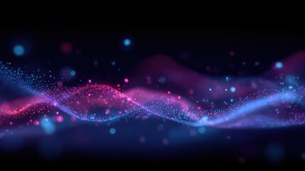Abstract swirling digital particles in vibrant pink and blue hues