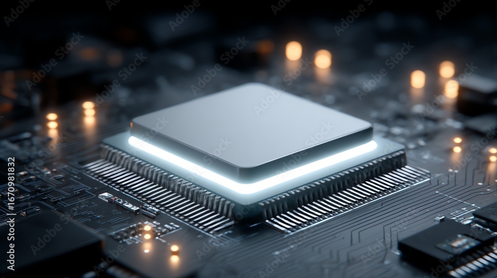 Aufkleber a detailed, futuristic rendering showcases a central processing unit illuminated with a cool, glowin